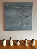 Manchots - huile sur toile + sculptures grès